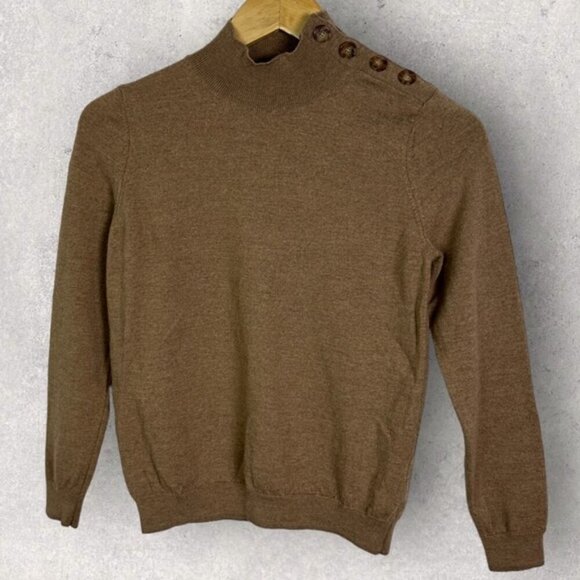 Sezane Jacob Sweater Button Shoulder Merino Wool Camel Size Medium French Knit - Picture 10 of 16